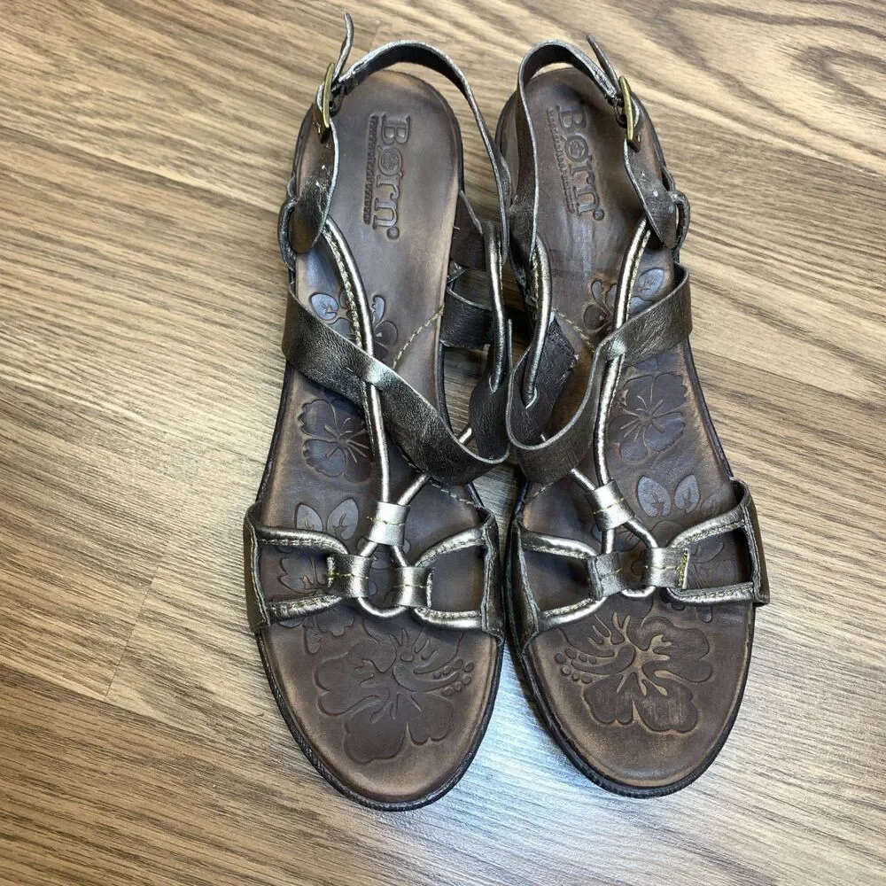 Born‎ Sandals Womens 8 M Pamati Seda Metallic Strappy Slingback D26414 Brown